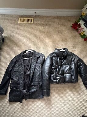 Black Puffer Jacket and Faux Leather Jacket